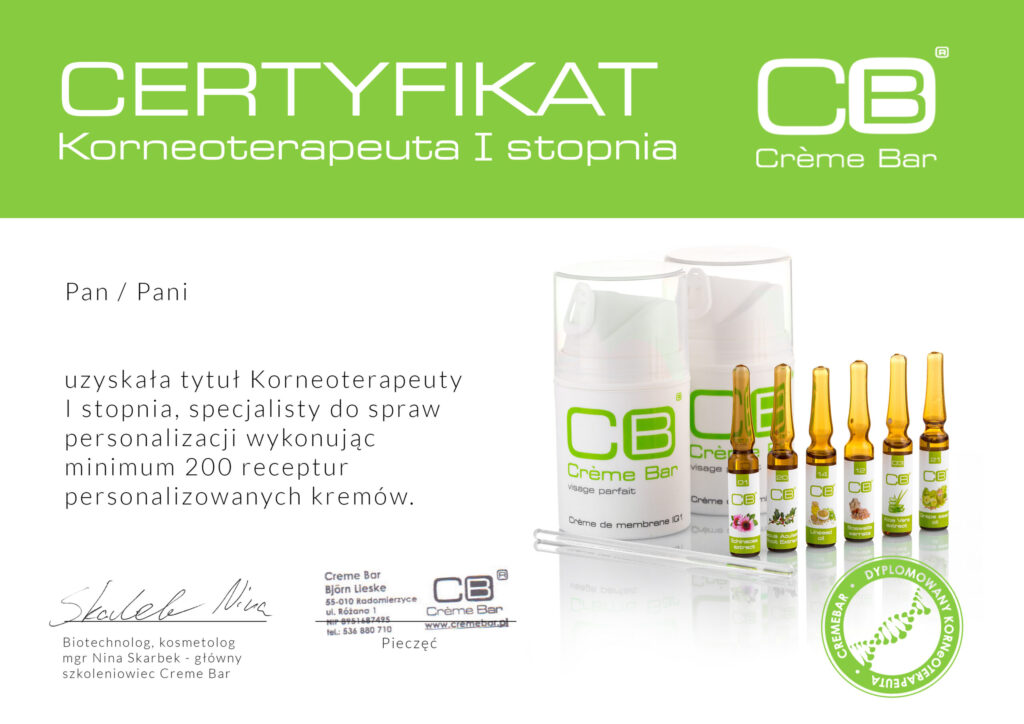Certyfikat Korneoterapeuty I stopnia